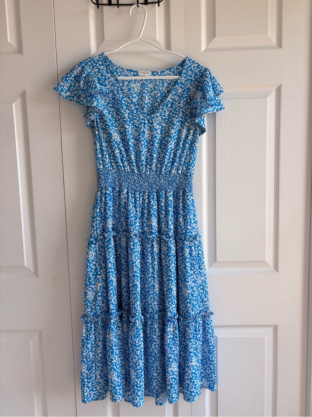 Sienna Sky Blue Floral Smocked Tiered Midi Dress